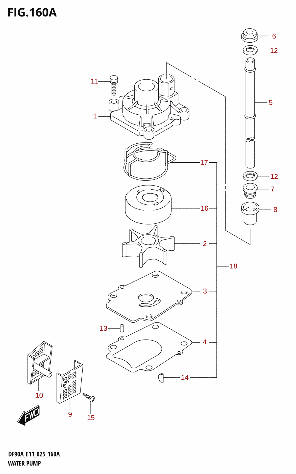 160A - WATER PUMP (L-TRANSOM:(DF70A,DF80A,DF100B):E01,DF75A:E03,DF90A:E11)