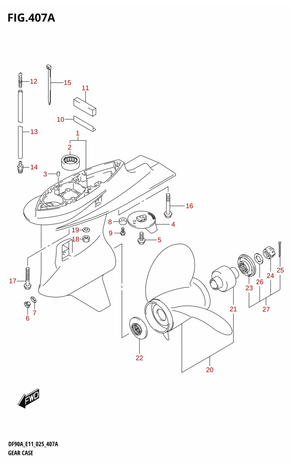 407A - GEAR CASE (E01:(DF70A,DF70ATH,DF80A,DF100B),E03:DF75A,E11:(DF90A,DF90ATH))