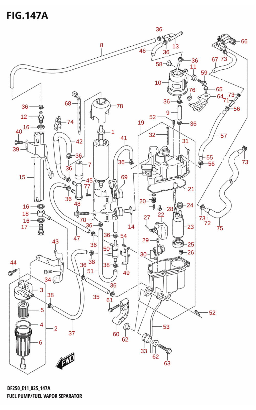 147A - FUEL PUMP /​ FUEL VAPOR SEPARATOR ((DF225T,DF225Z,DF250T,DF250Z):E11,(DF200T,DF200Z):024:E01,(DF200T,DF200Z):025:E11)