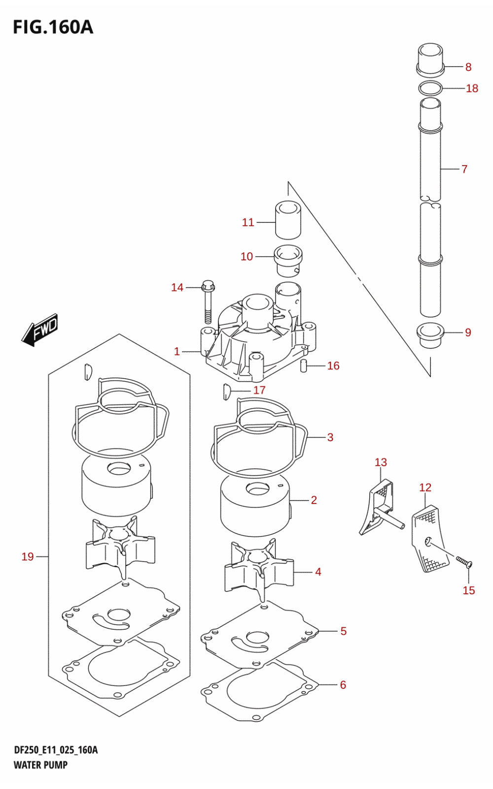 160A - WATER PUMP ((DF225T,DF225Z,DF250T,DF250Z):E11,(DF200T,DF200Z):024:E01,(DF200T,DF200Z):025:E11)