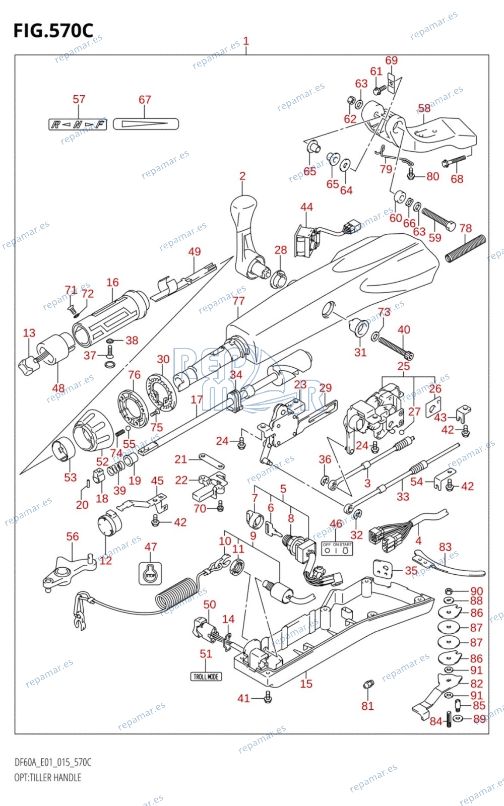 570C - OPT:TILLER HANDLE (DF50A:E01)