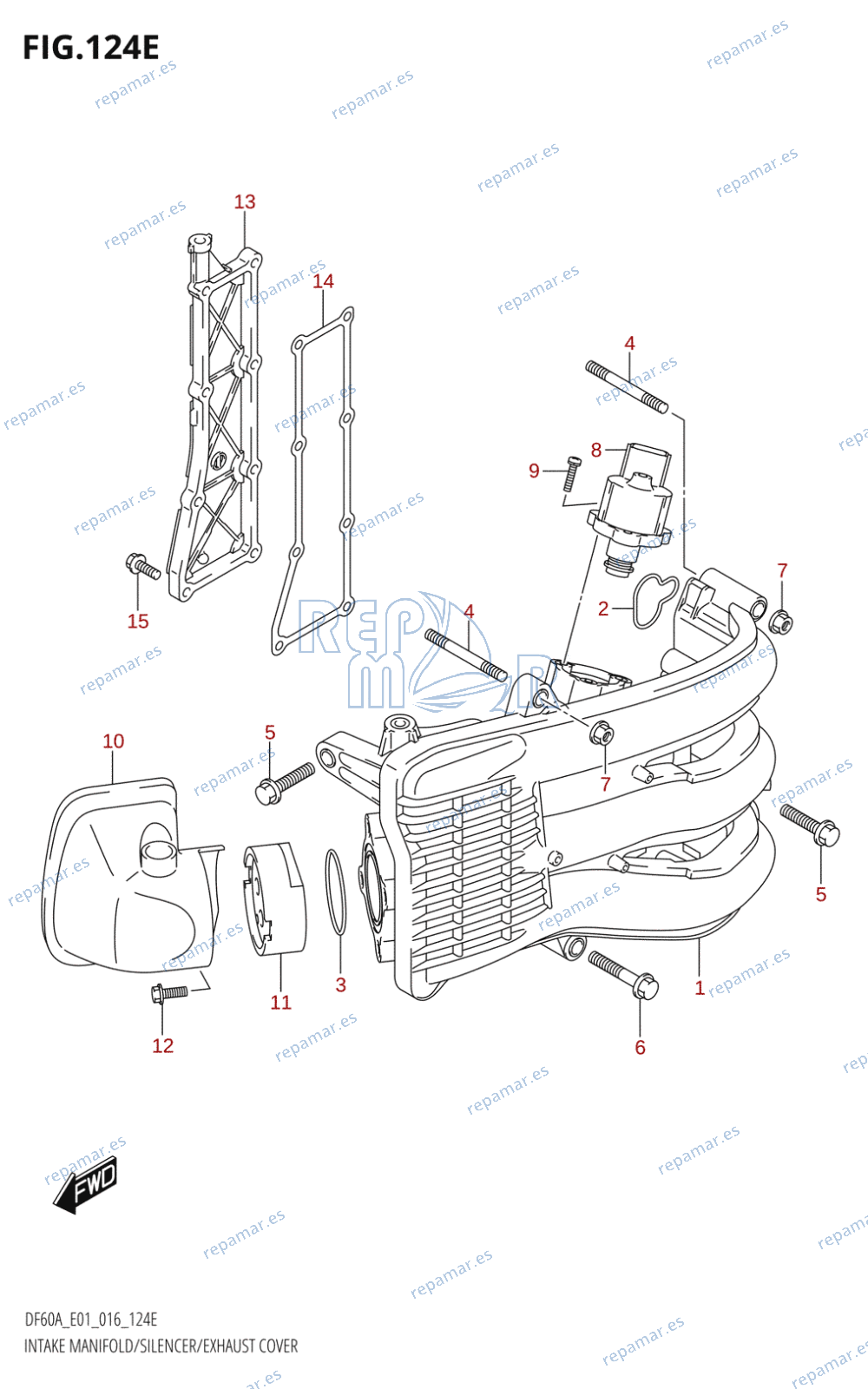 124E - INTAKE MANIFOLD /​ SILENCER /​ EXHAUST COVER (DF50A:E01)