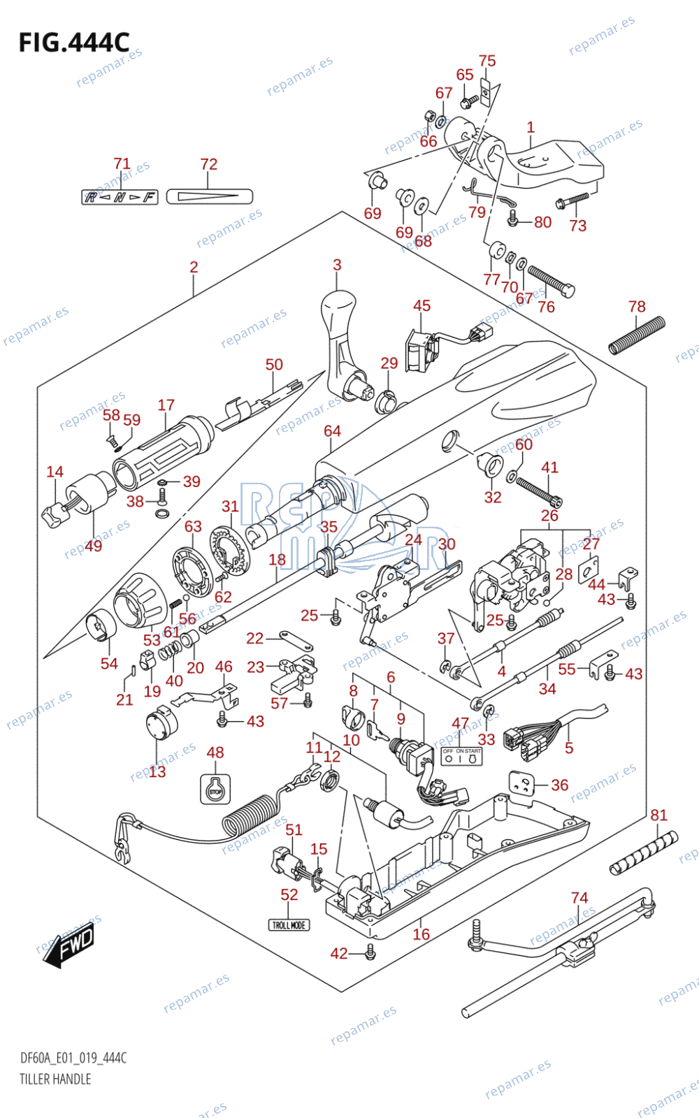 444C - TILLER HANDLE (DF60ATH,DF50AVTH,DF60AVTH)