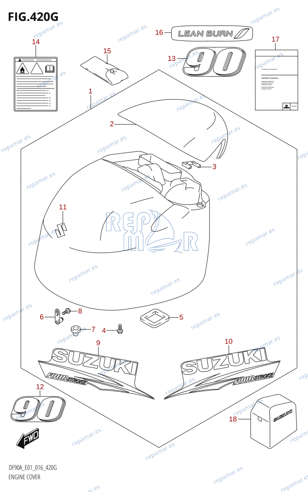 420G - ENGINE COVER (DF90A:E01)