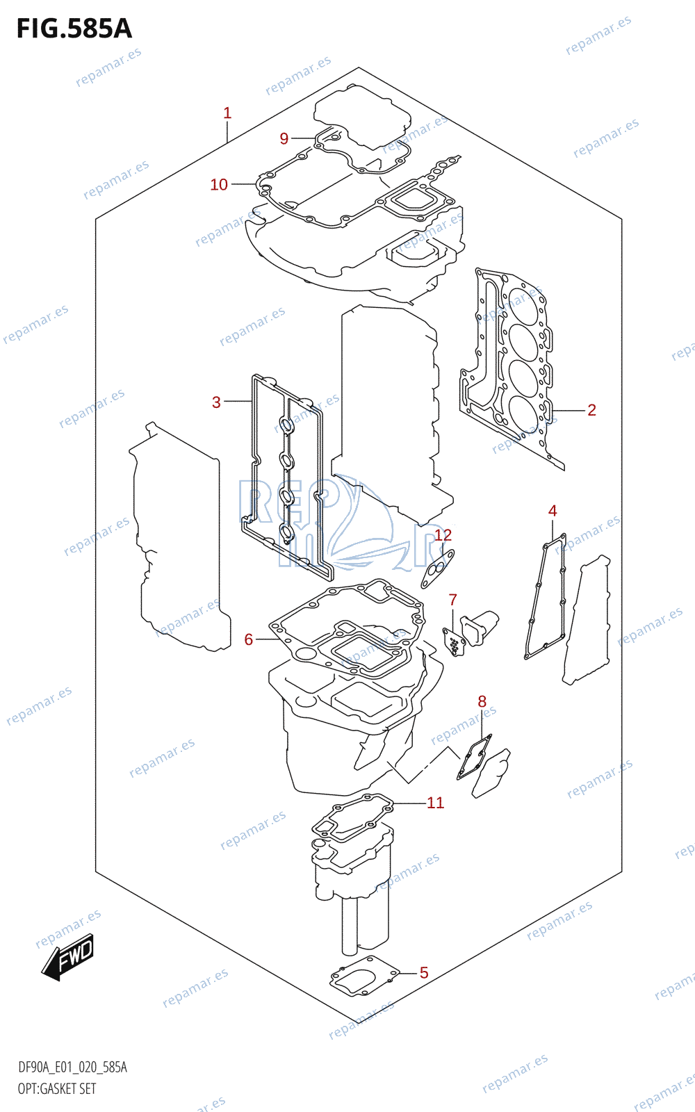 585A - OPT:GASKET SET (DF70A,DF70ATH,DF80A,DF90A,DF90ATH)