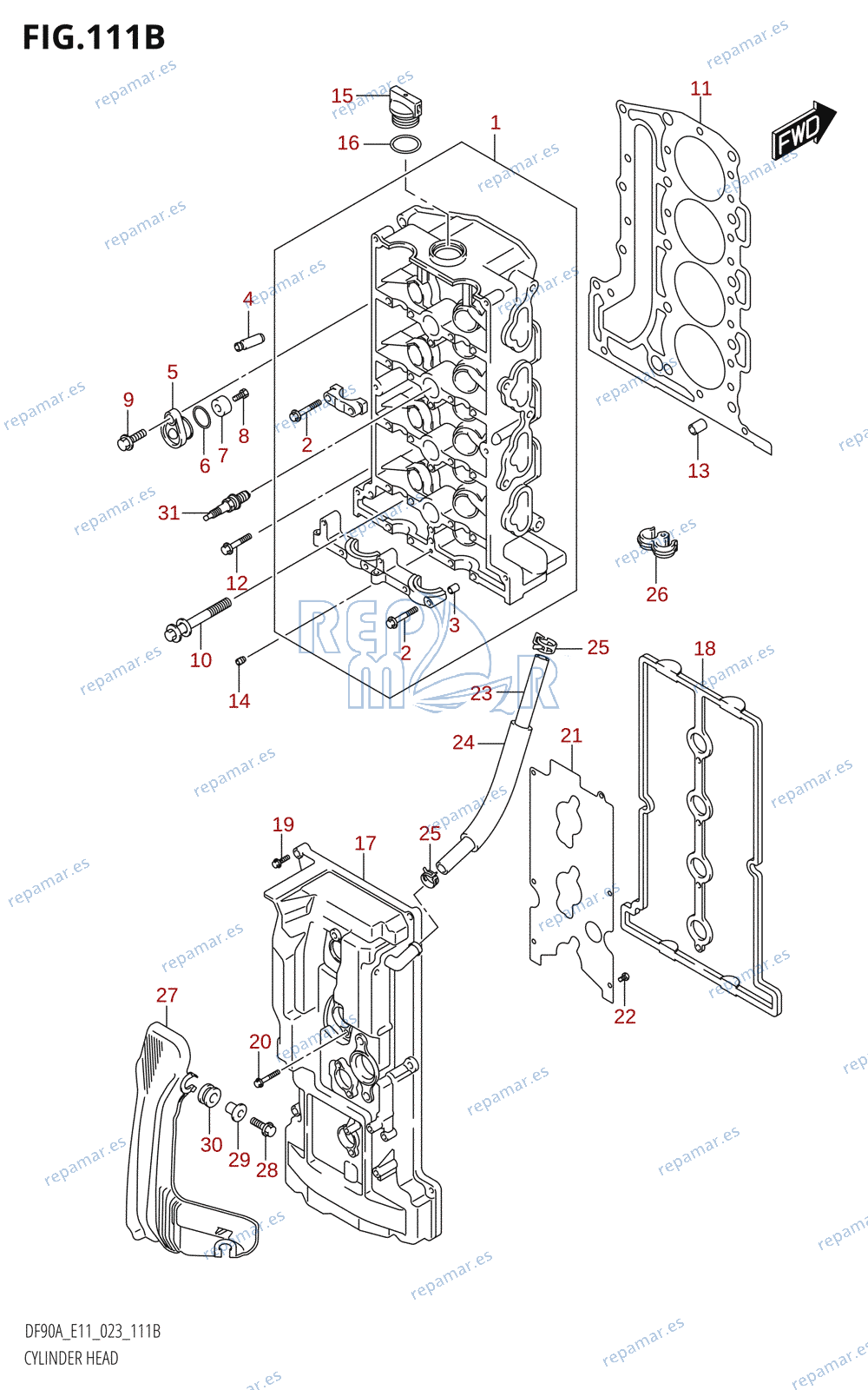 111B - CYLINDER HEAD (DF70A,DF80A,DF90A):(021,022,023)