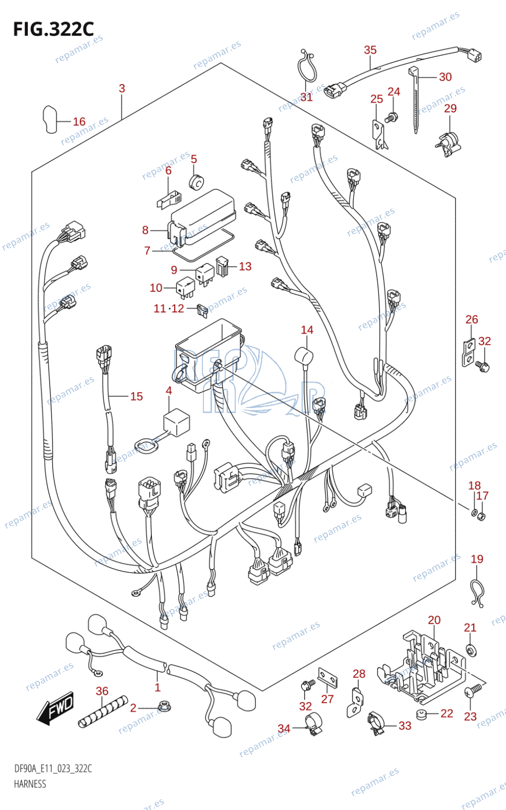 322C - HARNESS (DF70A,DF80A,DF90A):(022,023)