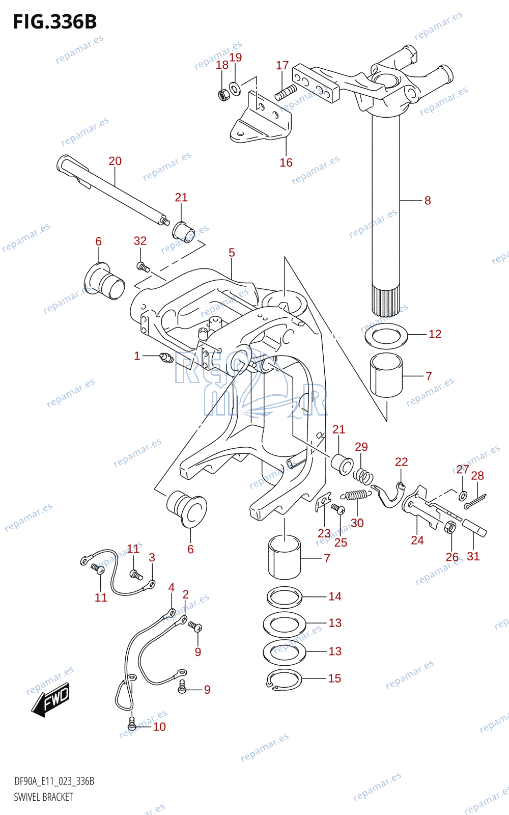 336B - SWIVEL BRACKET (DF70A,DF80A,DF90A,DF100B) (022,023)