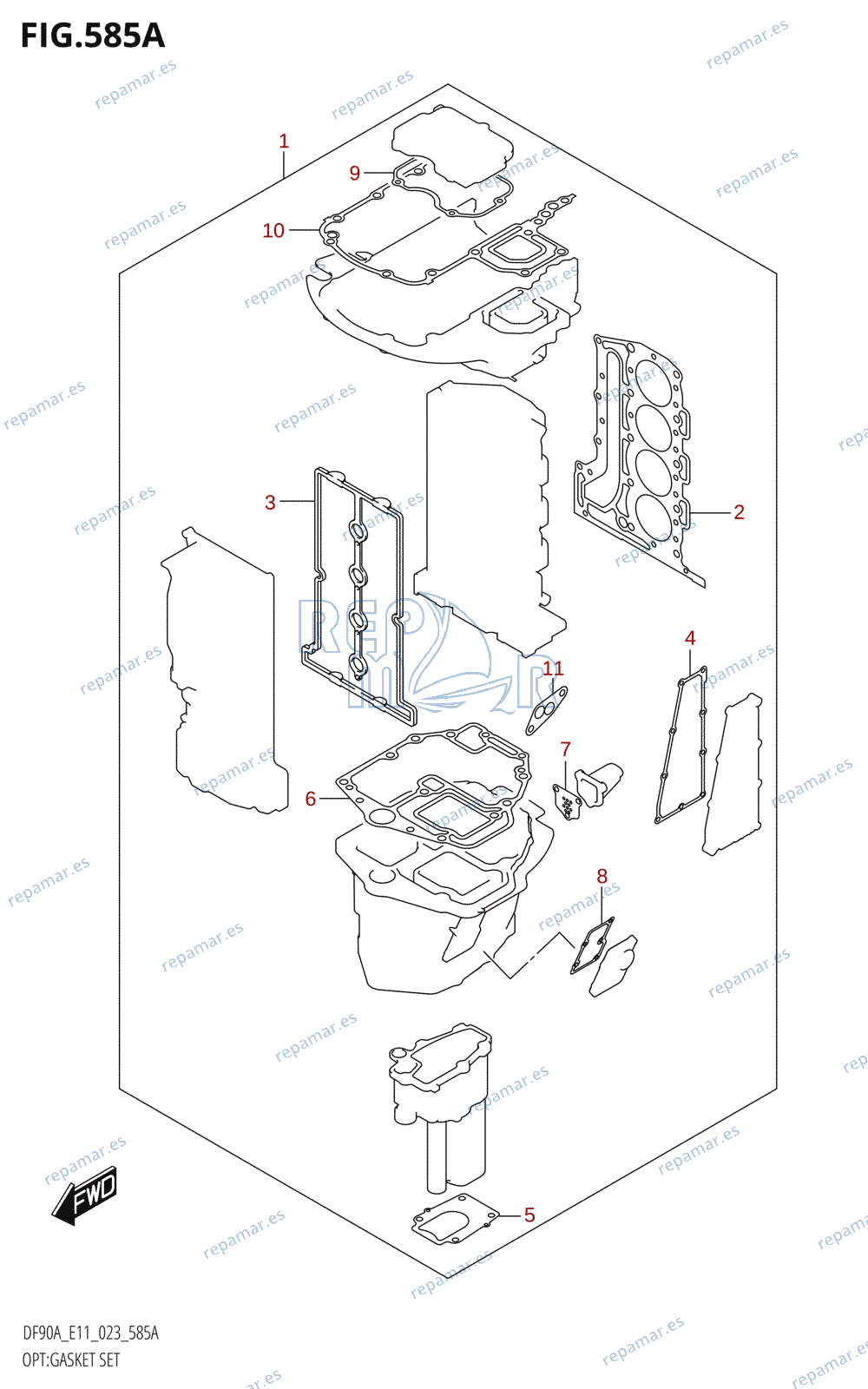 585A - OPT:GASKET SET (DF70A,DF80A,DF90A,DF100B)