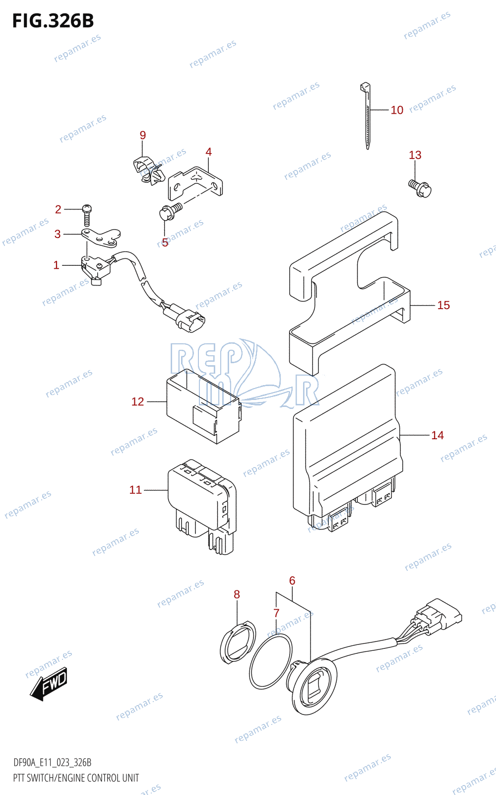 326B - PTT SWITCH /​ ENGINE CONTROL UNIT (DF70A,DF80A,DF90A,,DF100B):023