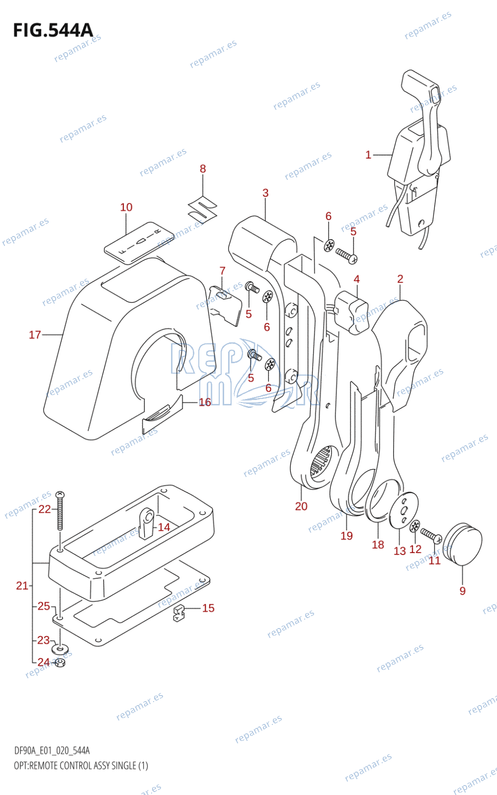 544A - OPT:REMOTE CONTROL ASSY SINGLE (1) (DF70A,DF80A,DF90A,DF100B)