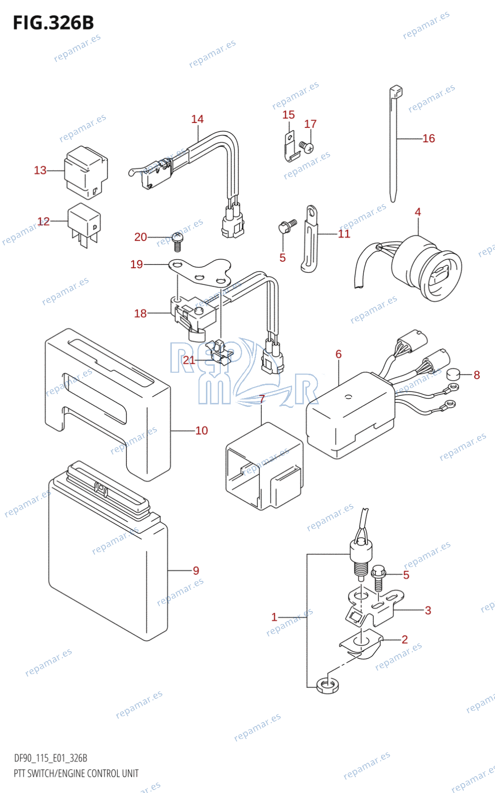 326B - PTT SWITCH / ENGINE CONTROL UNIT (K4,K5,K6,K7,K8,K9,K10,011)