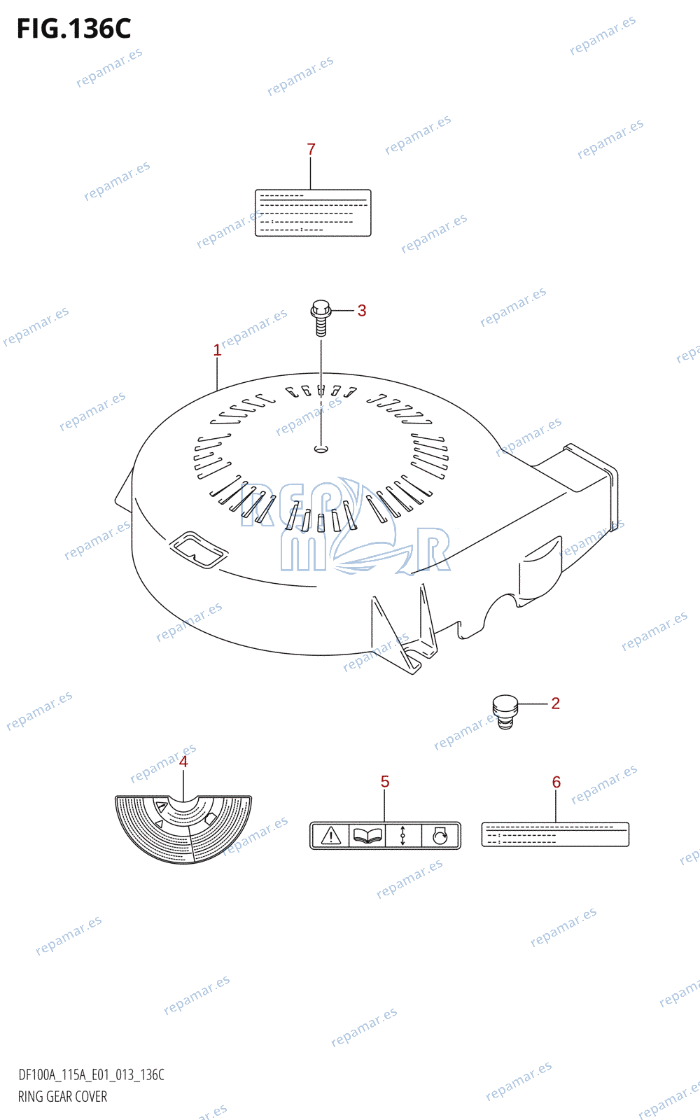 136C - RING GEAR COVER (DF115AT:E01)