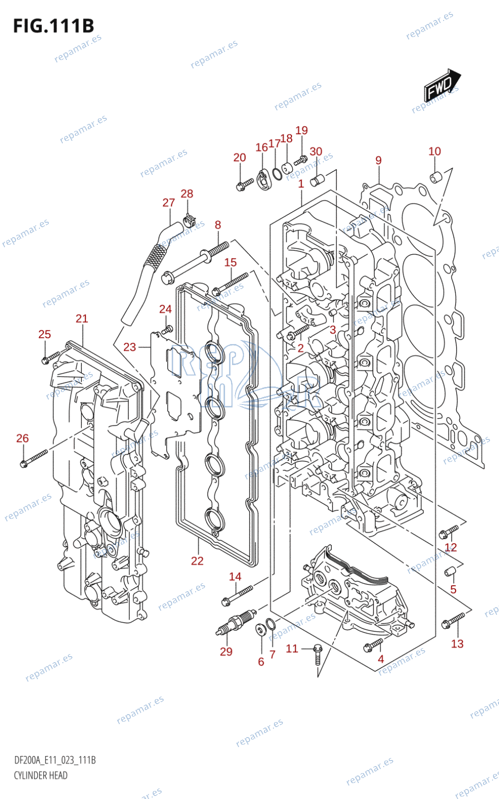 111B - CYLINDER HEAD ((DF200AT,DF200AZ,DF175AT,DF175AZ):023)