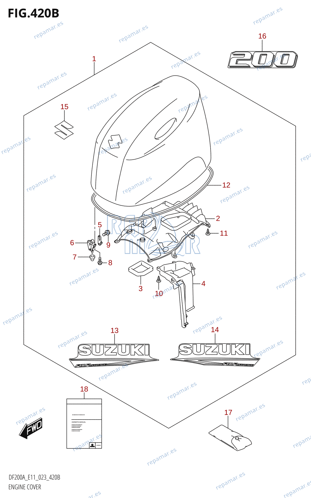 420B - ENGINE COVER ((DF200AT,DF200AZ):(021,022,023))