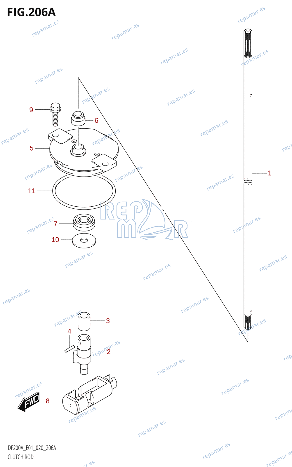 206A - CLUTCH ROD (DF200AT,DF175AT,DF175AZ,DF150AT,DF150AZ)