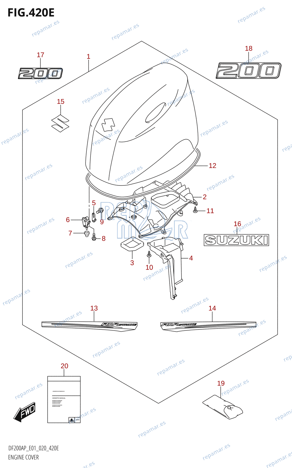 420E - ENGINE COVER (DF200AP:E01)