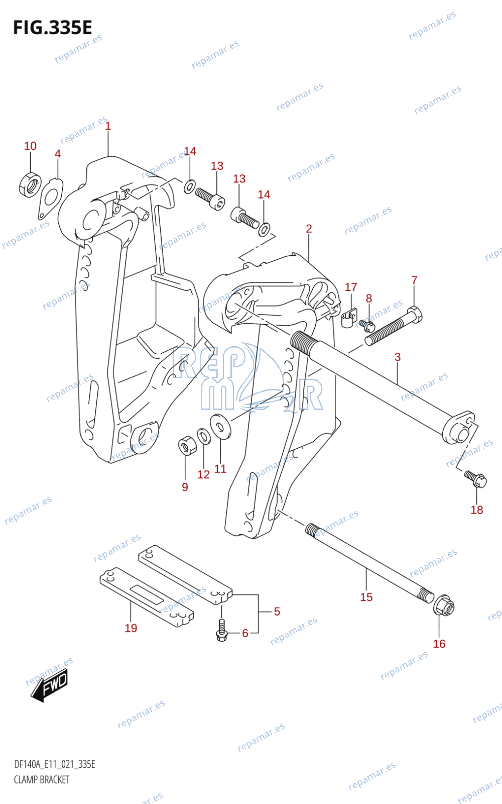 335E - CLAMP BRACKET (DF140AT:E11,DF140AZ:E11)