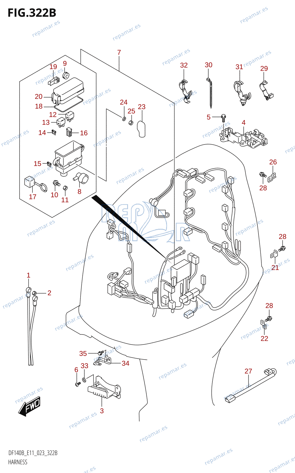 322B - HARNESS (DF115BT,DF115BZ)