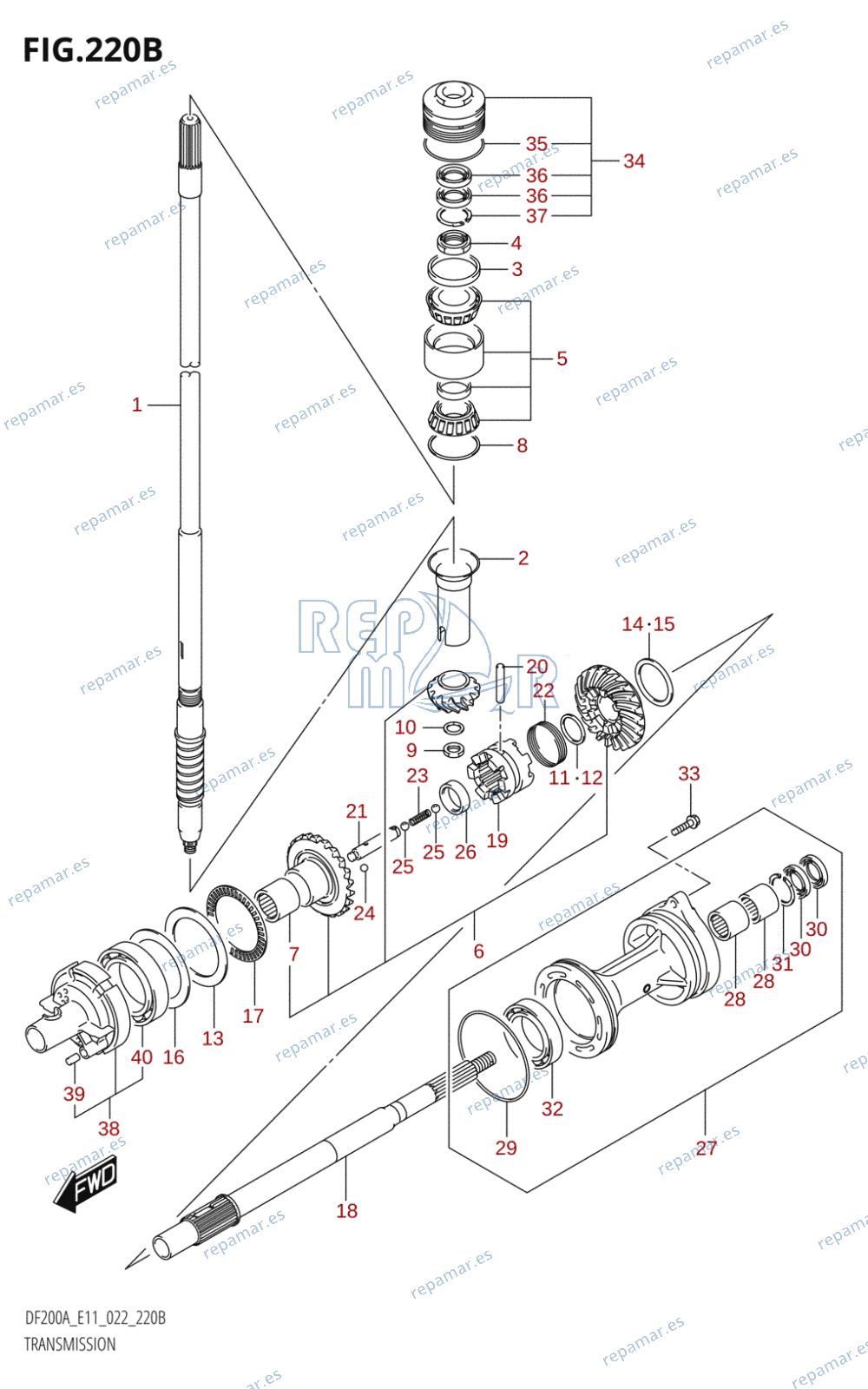 220B - TRANSMISSION ((DF200AT,DF175AT,DF150AT):022)