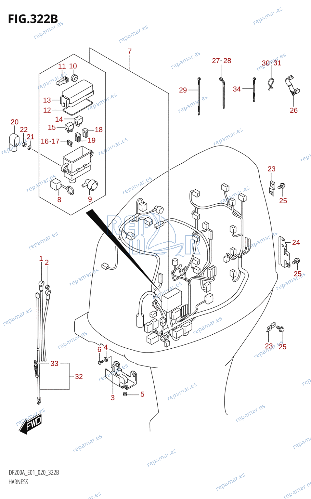 322B - HARNESS (DF150AT,DF150AZ)