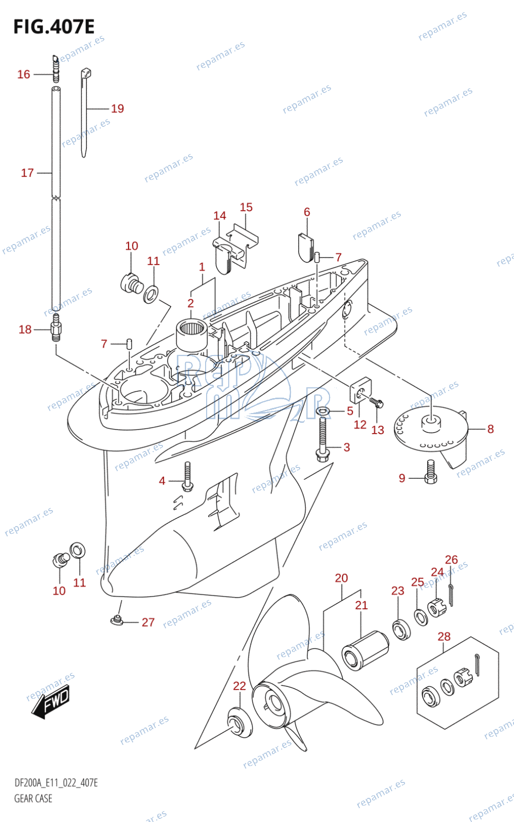 407E - GEAR CASE ((DF175AT,DF150AT):(E01,E11,E40))