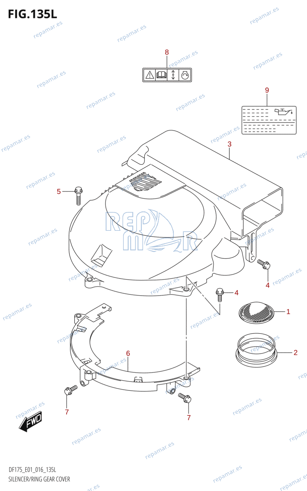 135L - SILENCER /​ RING GEAR COVER (DF175TG:E01)