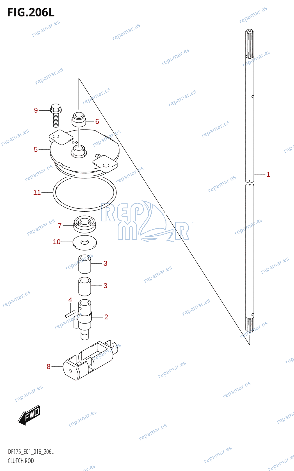 206L - CLUTCH ROD (DF175TG:E01)