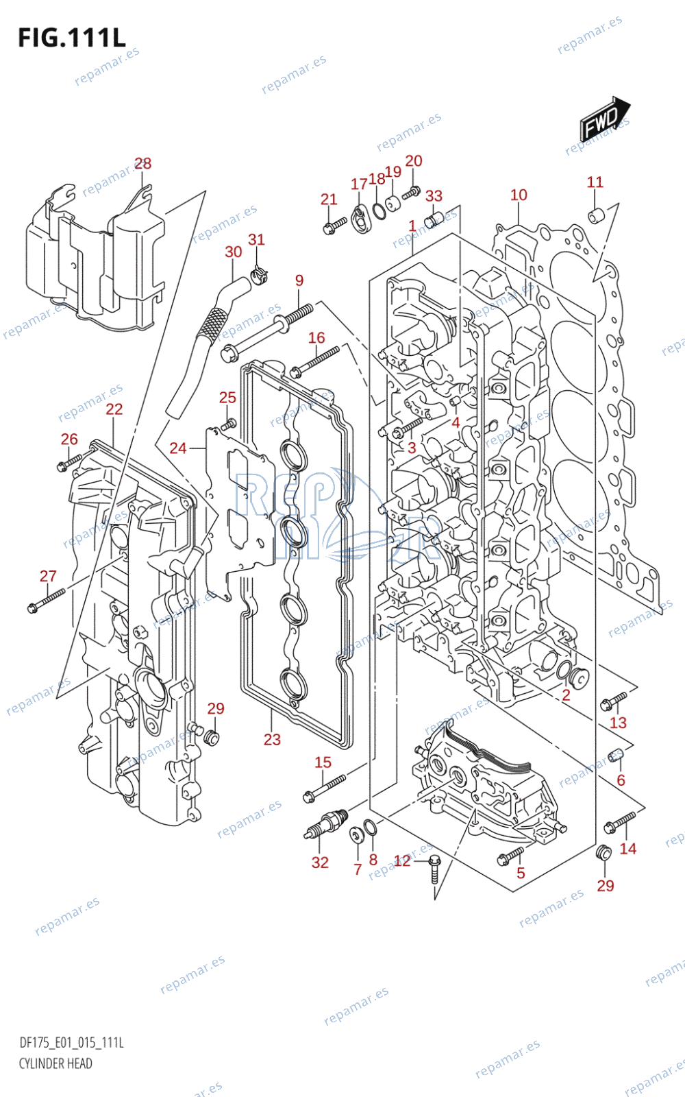 111L - CYLINDER HEAD (DF175TG:E01)