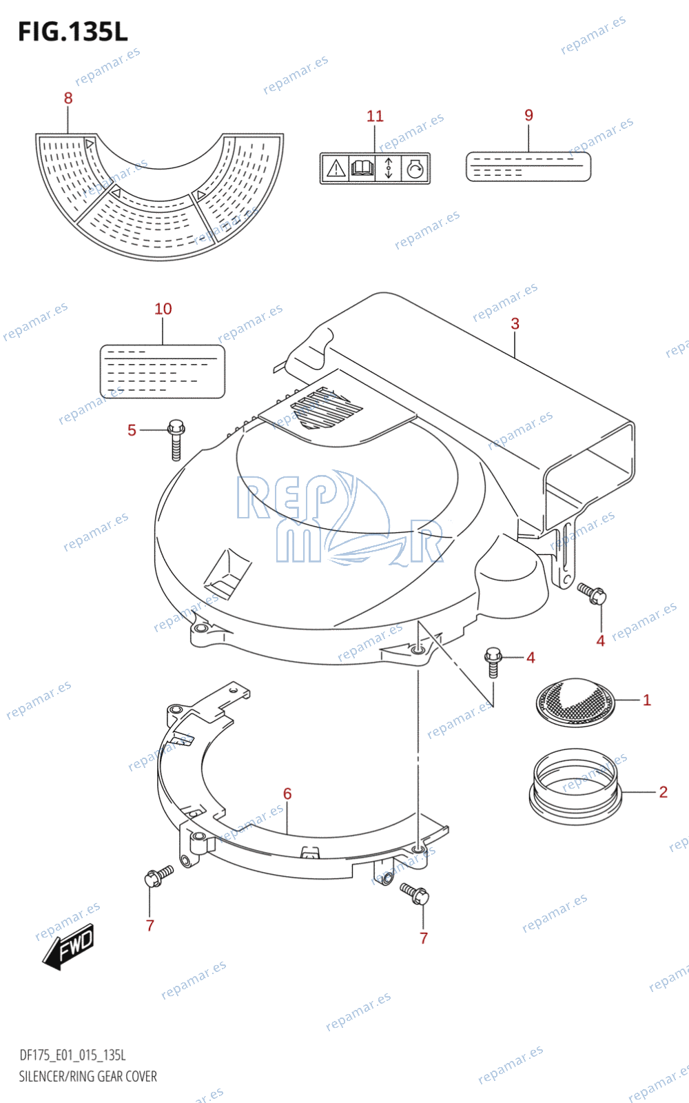 135L - SILENCER /​ RING GEAR COVER (DF175TG:E01)