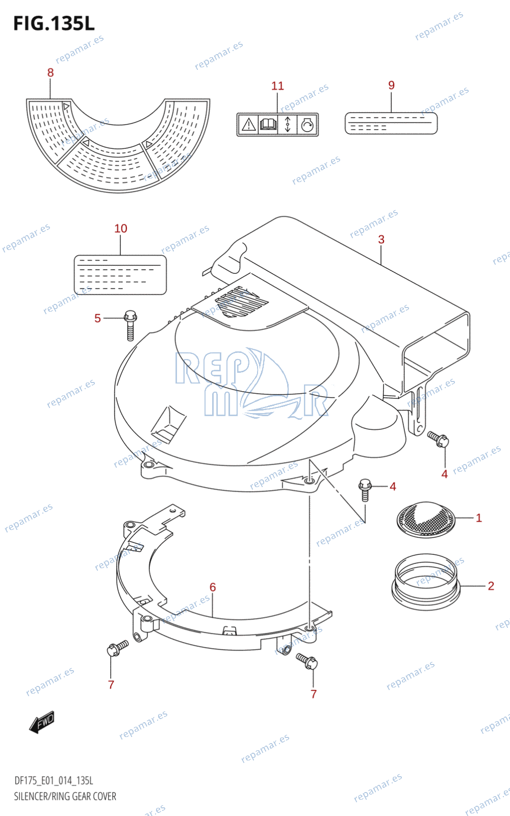 135L - SILENCER /​ RING GEAR COVER (DF175TG:E01)