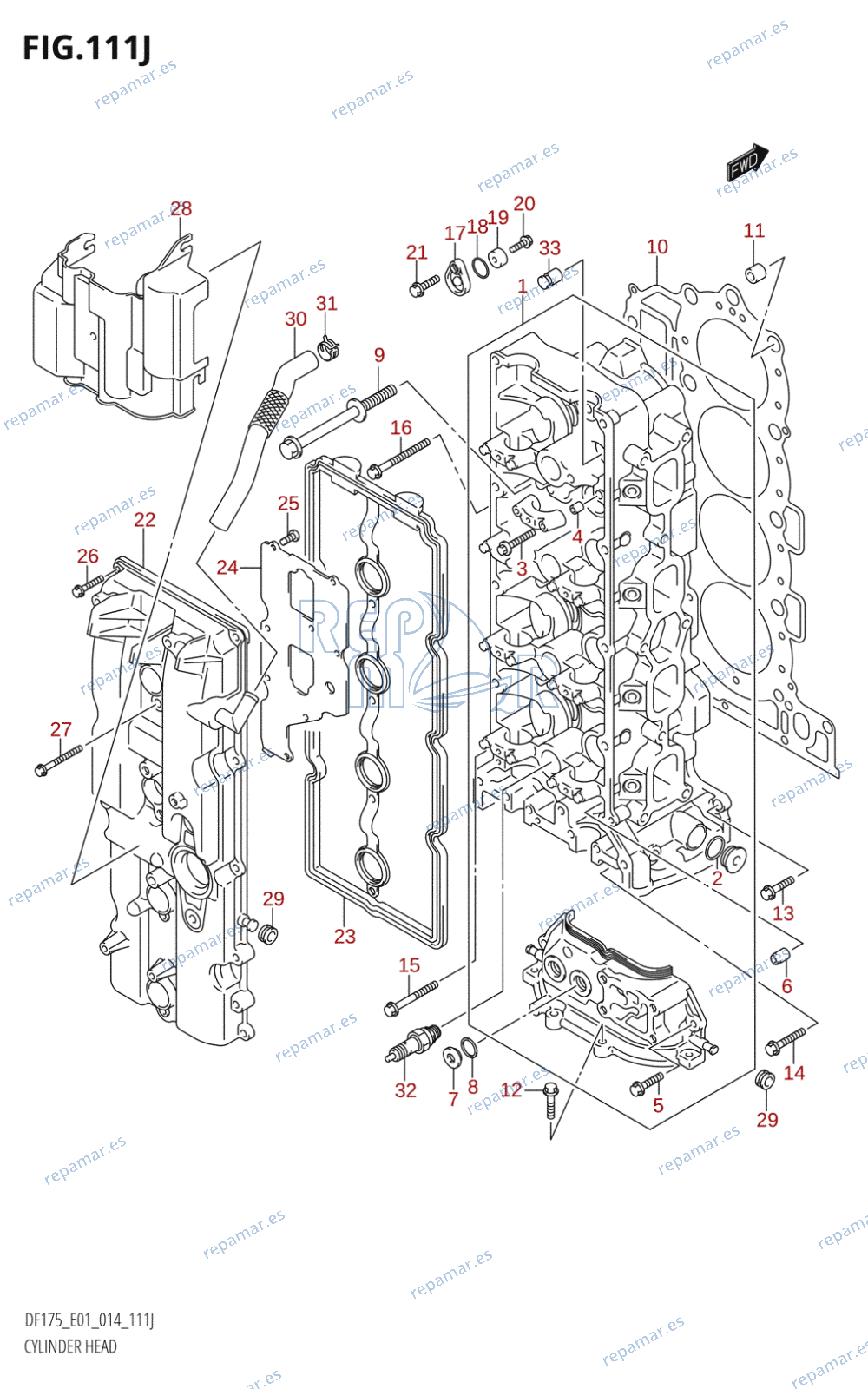 111J - CYLINDER HEAD (DF175T:E01)