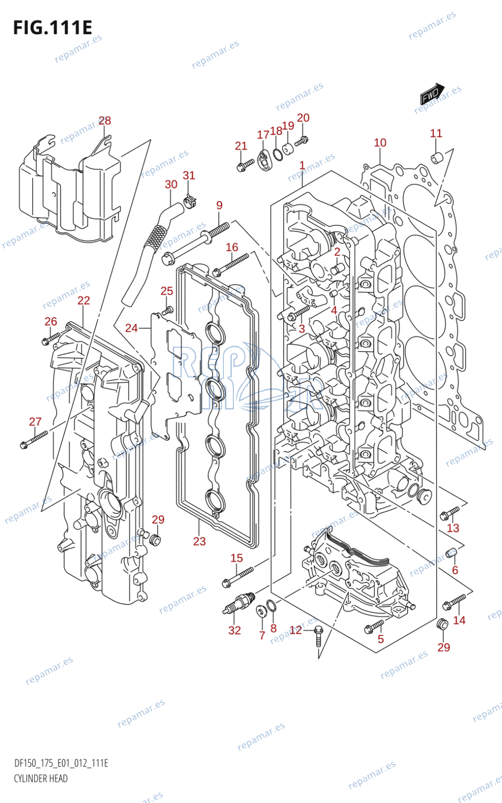 111E - CYLINDER HEAD (DF175T:E01)