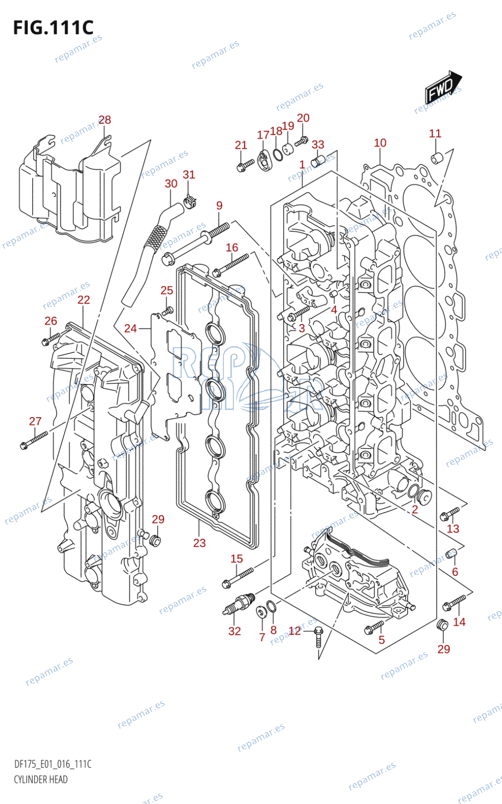 111C - CYLINDER HEAD (DF150TG:E01)