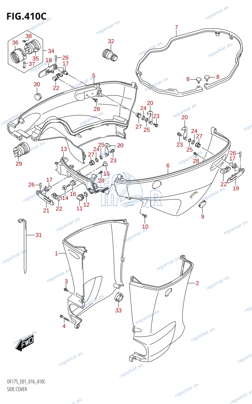 410C - SIDE COVER (DF150TG:E01)