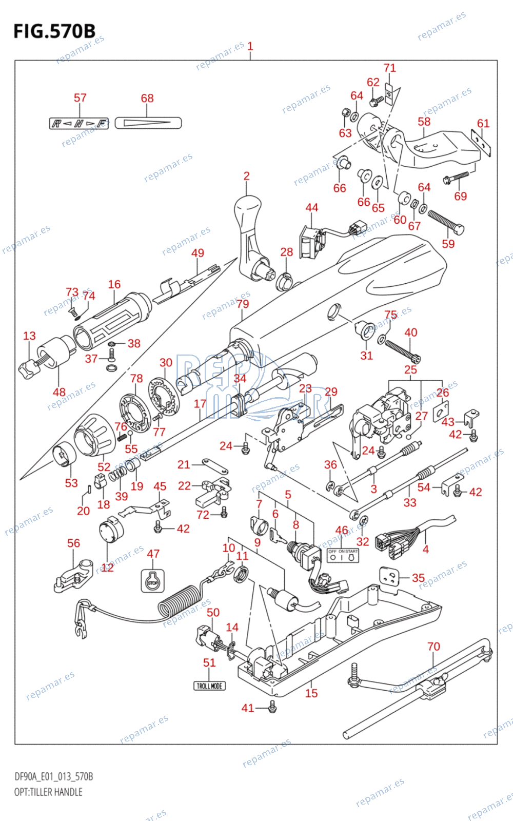 570B - OPT:TILLER HANDLE (DF70A:E40)