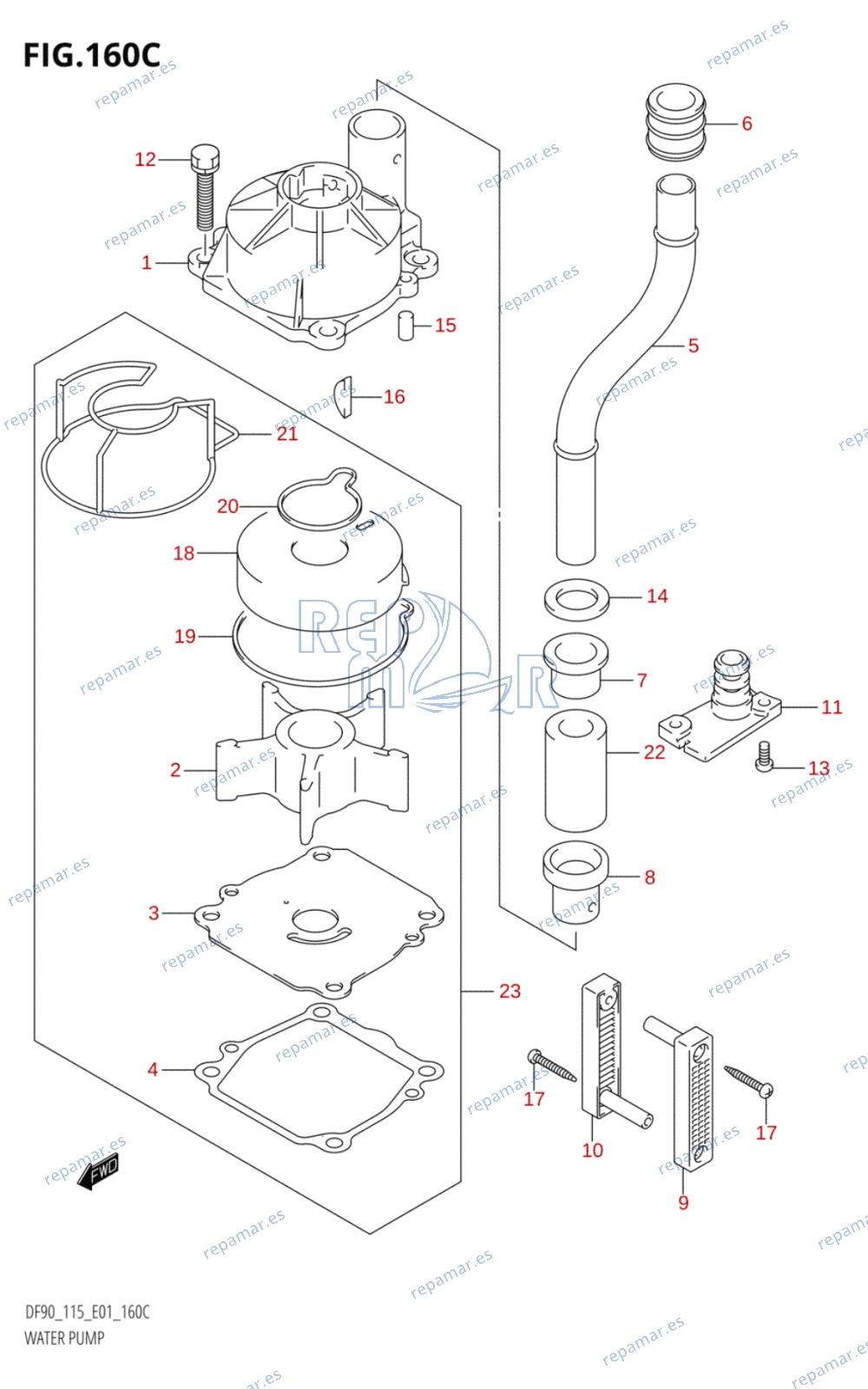 160C - WATER PUMP (DF90T:(K6,K7,K8),(DF115T,DF115WT):(K6,K7,K8,K9,K10,011),DF100T,DF115WZ,DF115Z)