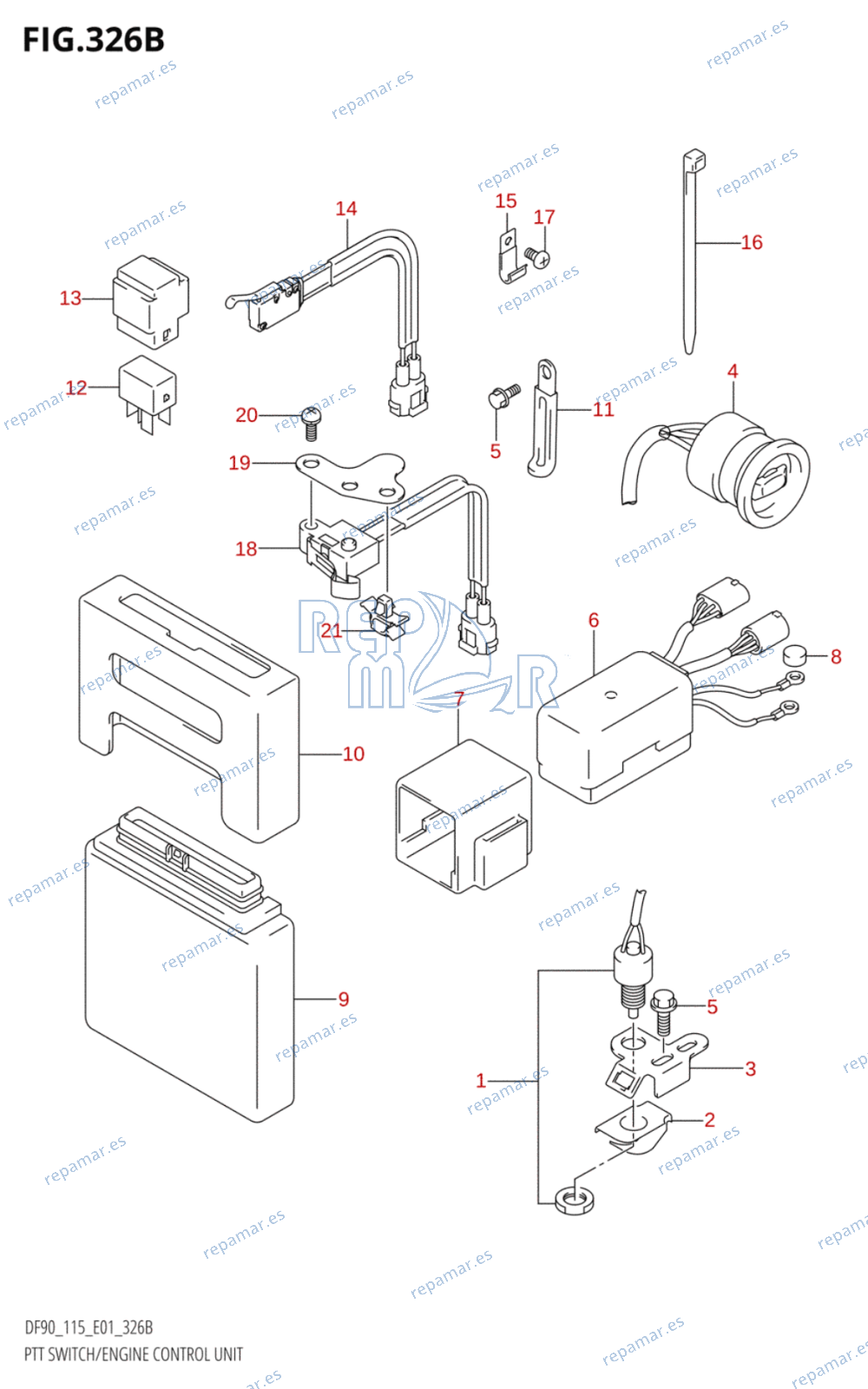 326B - PTT SWITCH /​ ENGINE CONTROL UNIT (K4,K5,K6,K7,K8,K9,K10,011)