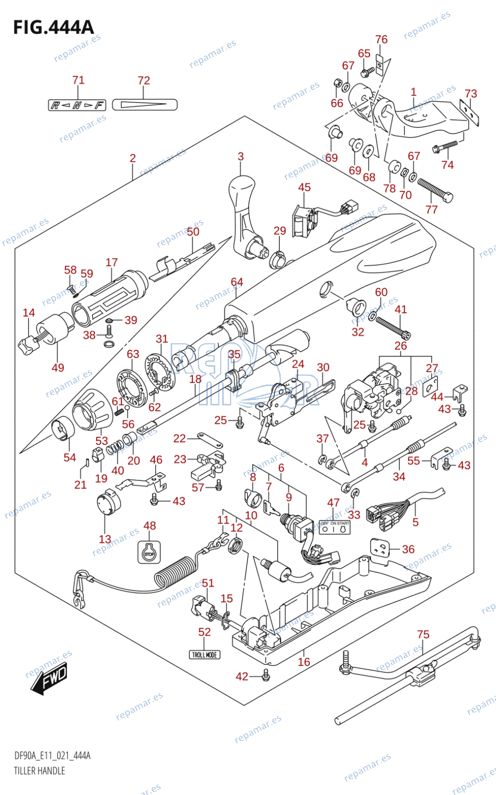 444A - TILLER HANDLE (DF70ATH,DF90ATH)