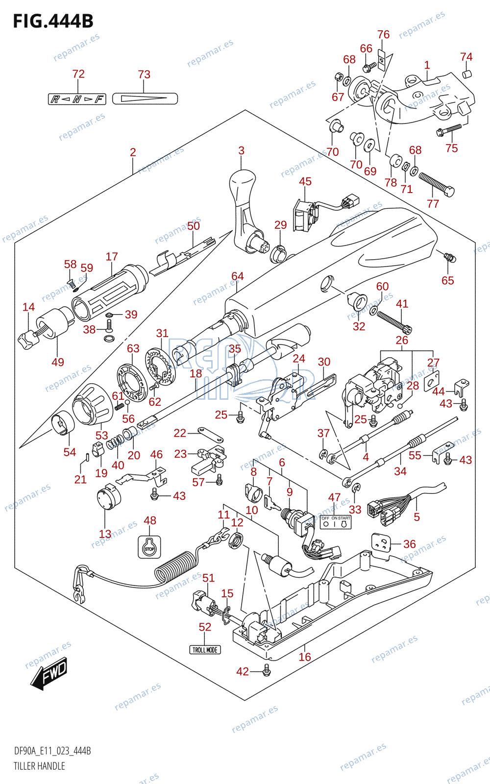 444B - TILLER HANDLE ((DF70ATH,DF90ATH):(022,023))