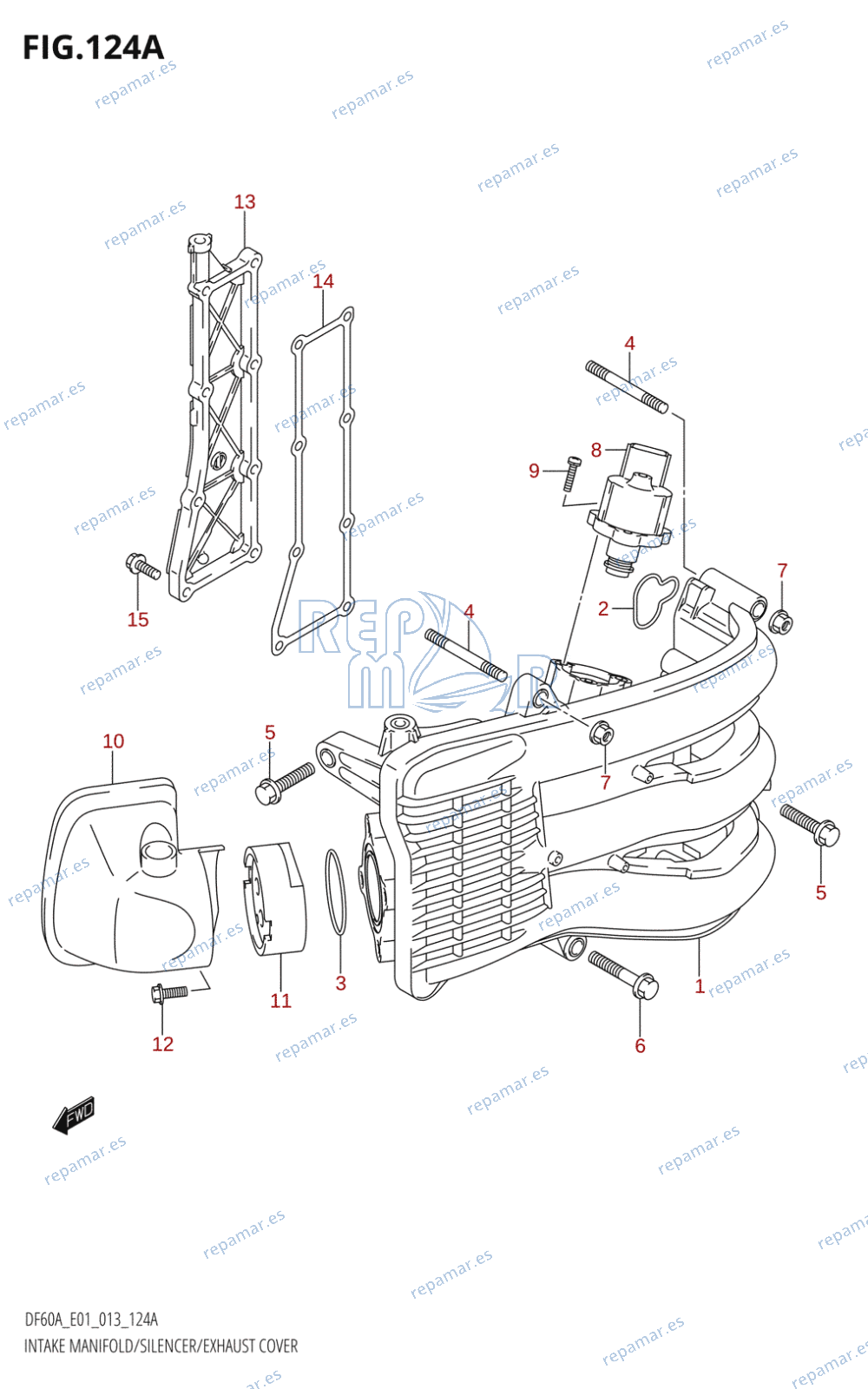 124A - INTAKE MANIFOLD /​ SILENCER /​ EXHAUST COVER (DF40A:E01)