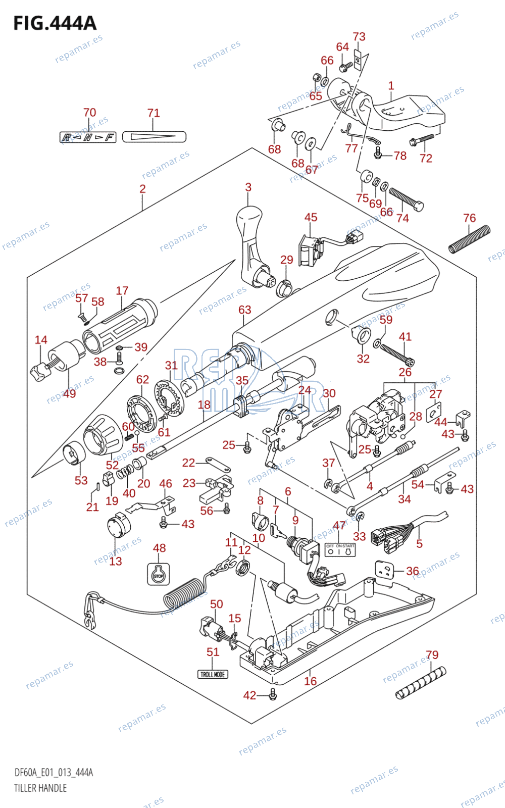 444A - TILLER HANDLE (DF40AQH:E01)