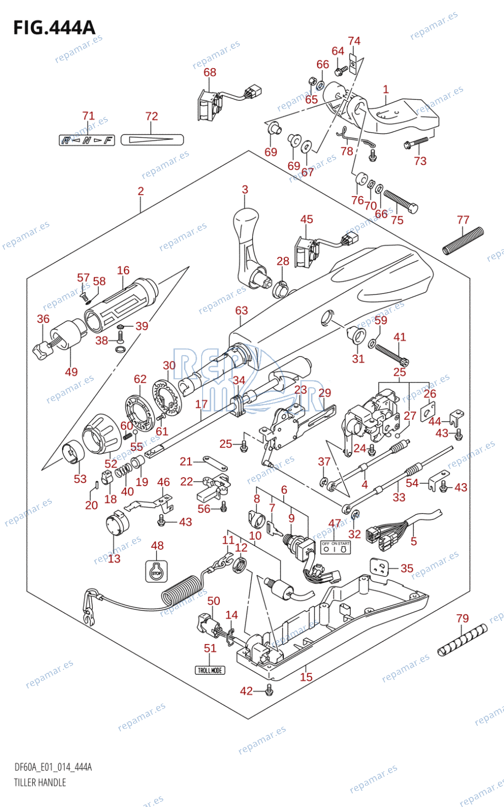 444A - TILLER HANDLE (DF40AQH:E01)