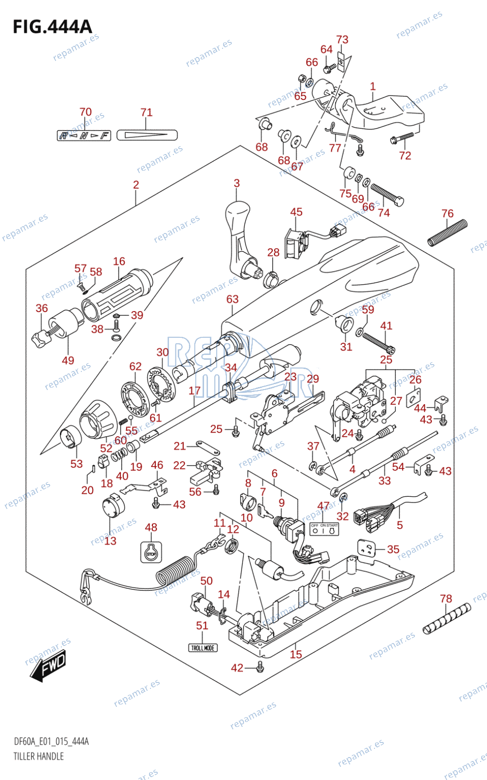 444A - TILLER HANDLE (DF40AQH:E01)