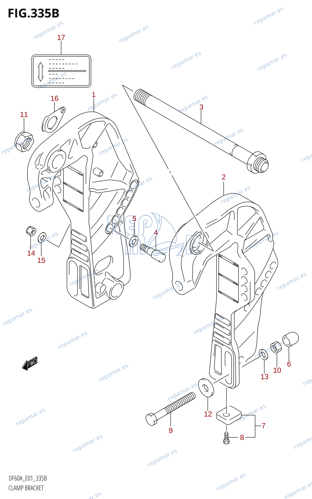 335B - CLAMP BRACKET (DF40AQH,DF40AT,DF50AT,DF50ATH,DF60AQH,DF60AWQH)