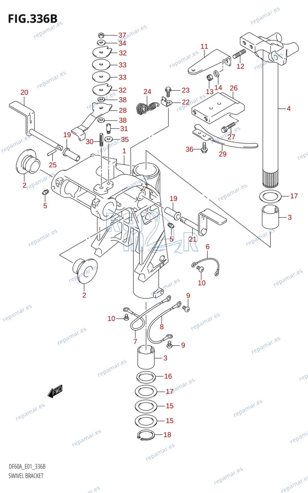 336B - SWIVEL BRACKET (DF40AQH,DF40AT,DF50AT,DF50ATH,DF60AQH,DF60AWQH)