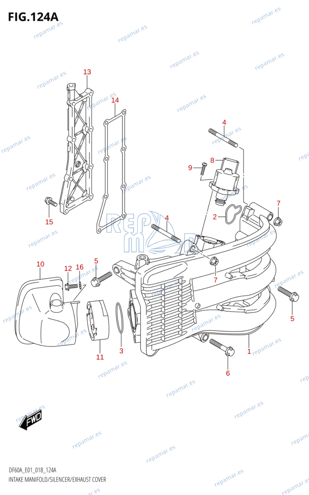 124A - INTAKE MANIFOLD /​ SILENCER /​ EXHAUST COVER (DF40A,DF40AQH,DF40ATH)