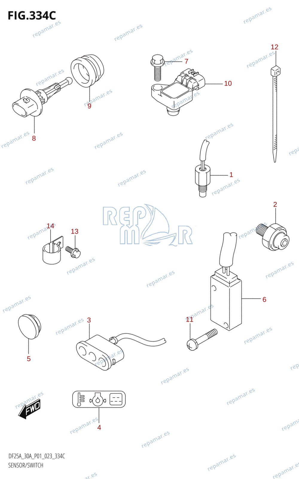 334C - SENSOR /​ SWITCH (DF25AT,DF30AT)