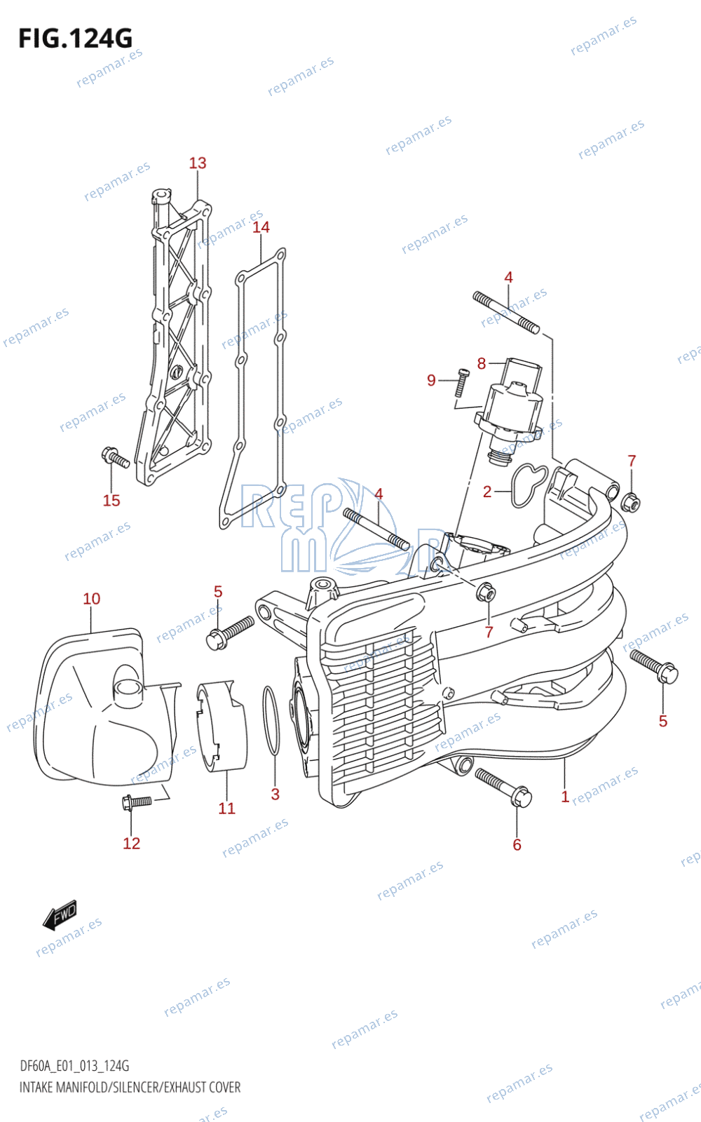 124G - INTAKE MANIFOLD /​ SILENCER /​ EXHAUST COVER (DF60A:E01)