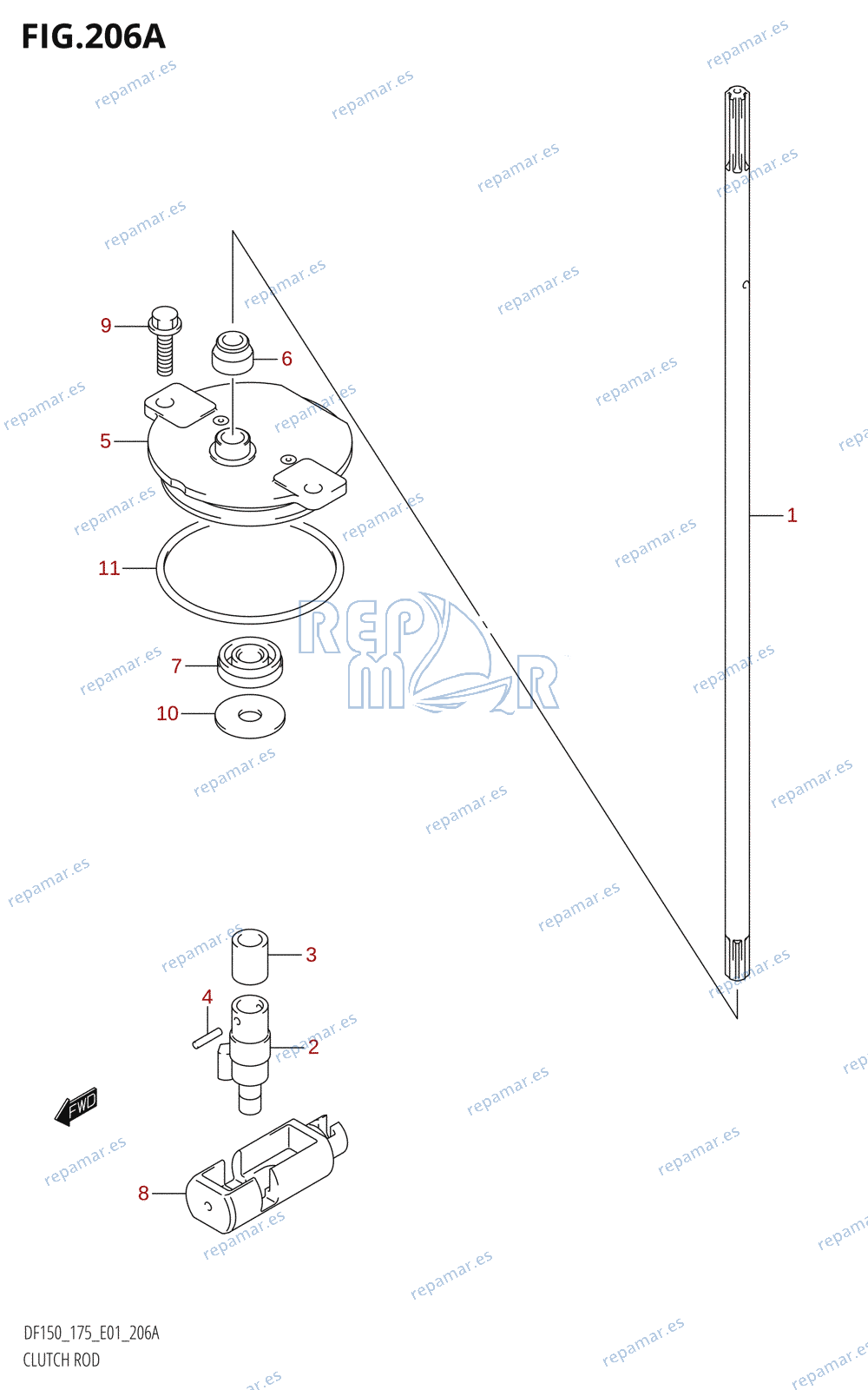 206A - CLUTCH ROD (DF150T,DF175T,DF150WT)